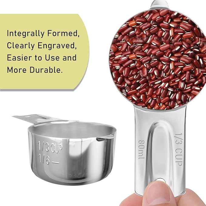 1PCS 1/3Cup Single Measuring Cup, Stainless Steel Measure Scoop, Metric and US - Image 3