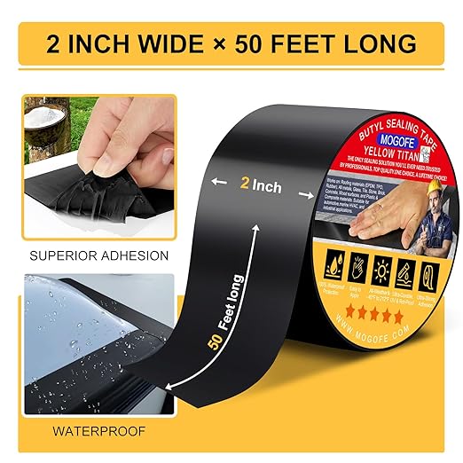 RV Roof Sealant Tape Black, 2 Inch x 50 Feet RV Repair Roof Sealer Seal Tape - Image 2