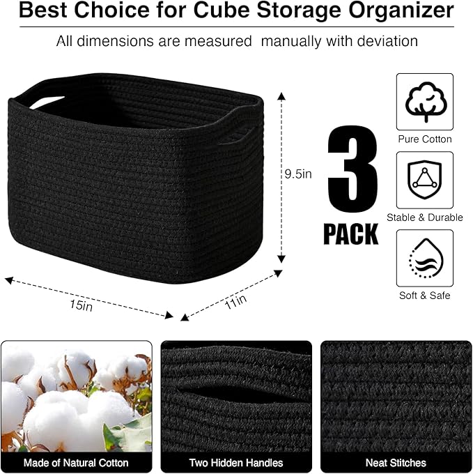 Black Storage Baskets for Organizing Shelves, Toy Basket for Nursery, Woven - Image 3