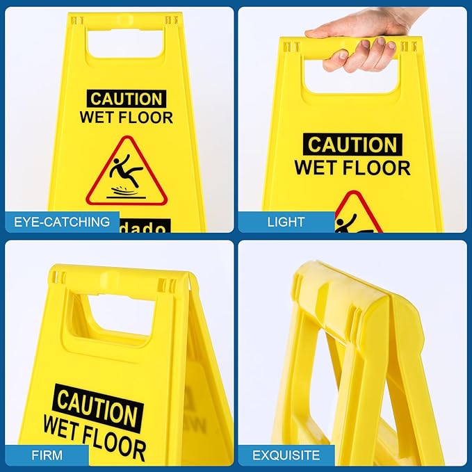 4-Pack Caution Wet Floor Sign, 17.5" Height, Bright Yellow Double-Sided Folding - Image 5