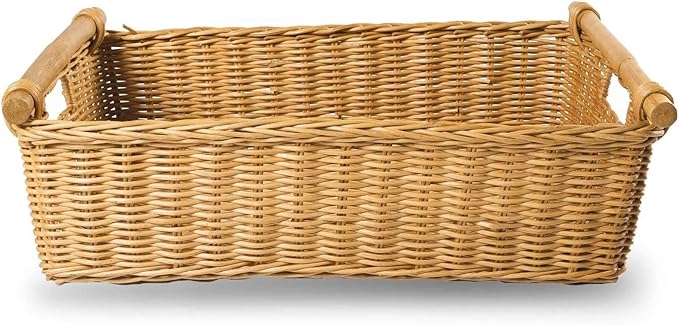 The Basket Lady Low Pole Handle Wicker Storage Basket, 19.5 in L x 12.5 in W x - Image 4
