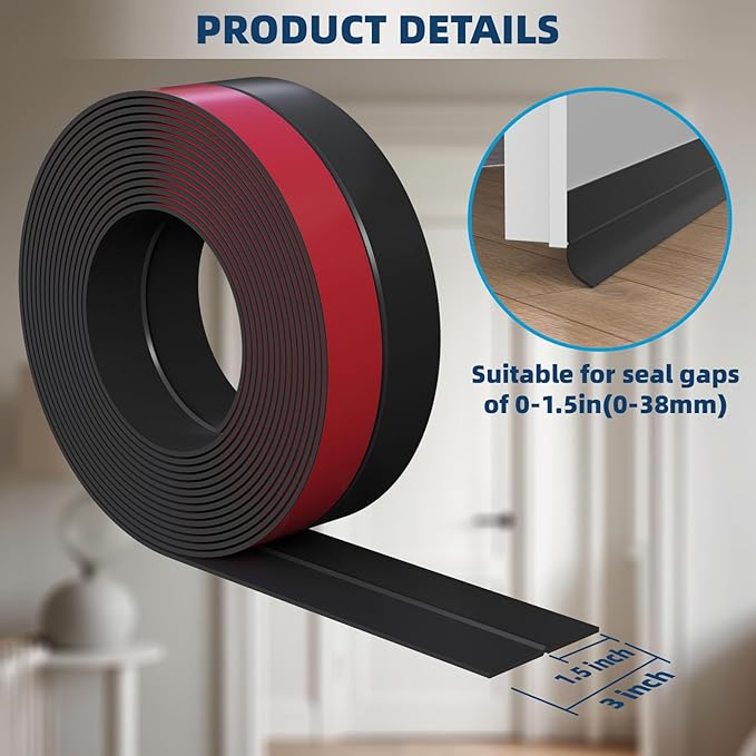 Heavy-Duty 20 ft x 3 in Weather Stripping, Extra Thick 2mm Door Draft Stopper - Image 3