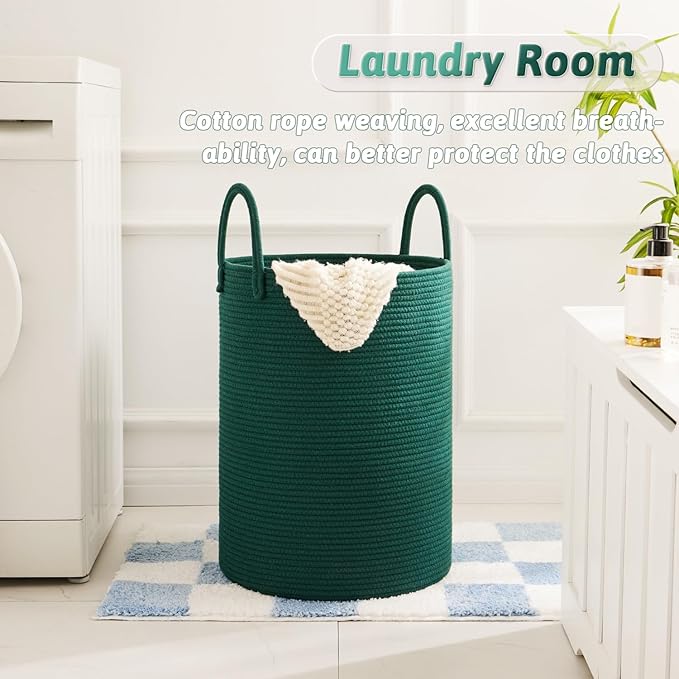Laundry Basket, Woven Cotton Rope Laundry Hamper, 80L - Image 5