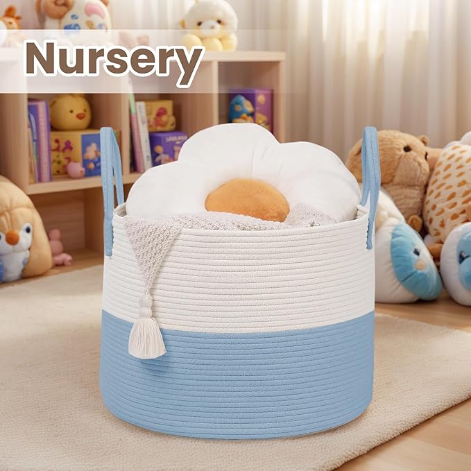 Woven Blanket Basket, 65L Large Rope Storage Bin - Image 4