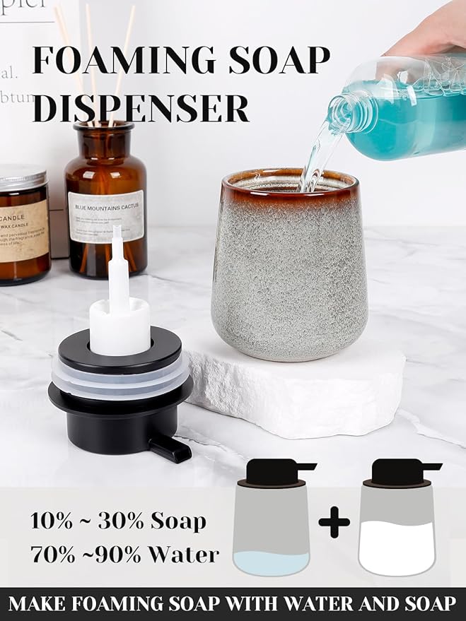 INGOFIN Ceramic Foaming Soap Dispenser -12oz Foam Hand Soap Dispenser Bathroom - Image 3