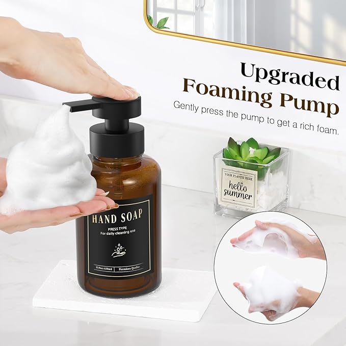 Luxspire Foaming Soap Dispenser, Glass Foam Pump Soap Dispenser, Non-Slip - Image 2