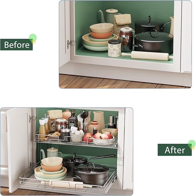 LOVMOR 2 Tier Individual Pull Out Cabinet Organizer 30" W x 21½" D, Slide Out - Image 6