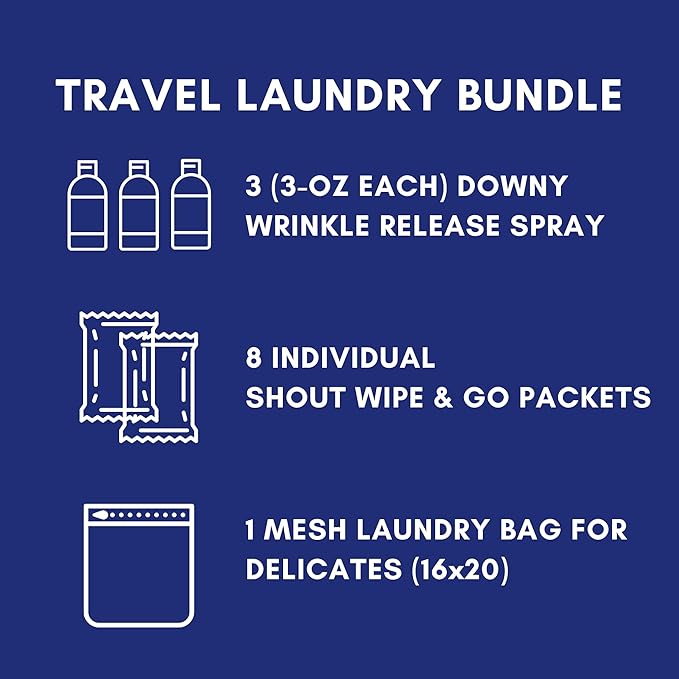 Downy Wrinkle Releaser Spray Travel Size 3 oz, 8 Shout Wipes Individually - Image 2