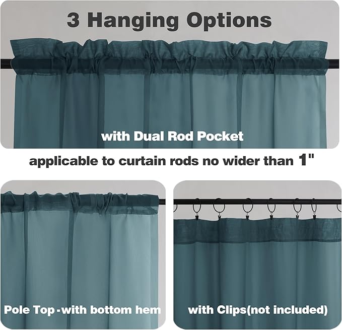Chyhomenyc Sheer Stone Blue Tier Curtains 24 Inch Length, Small Window Curtains - Image 3