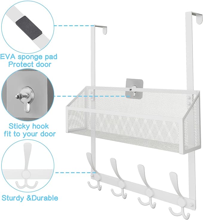 Over The Door Hooks Organizer, Coat Rack Over The Door Storage Hanger Towel Rack - Image 5
