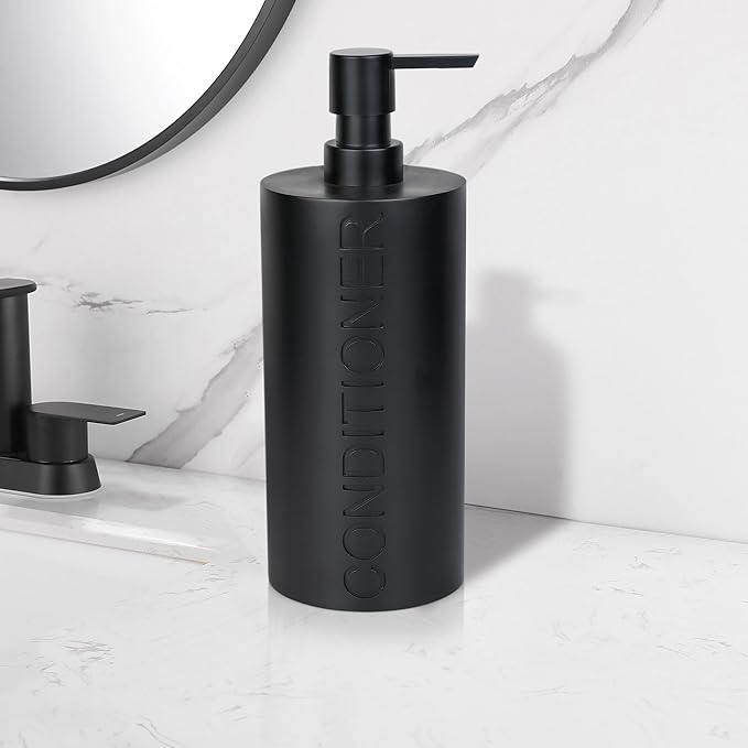 Matte Black Conditioner Dispenser Luxurious Refillable Pump Bottle - Image 9