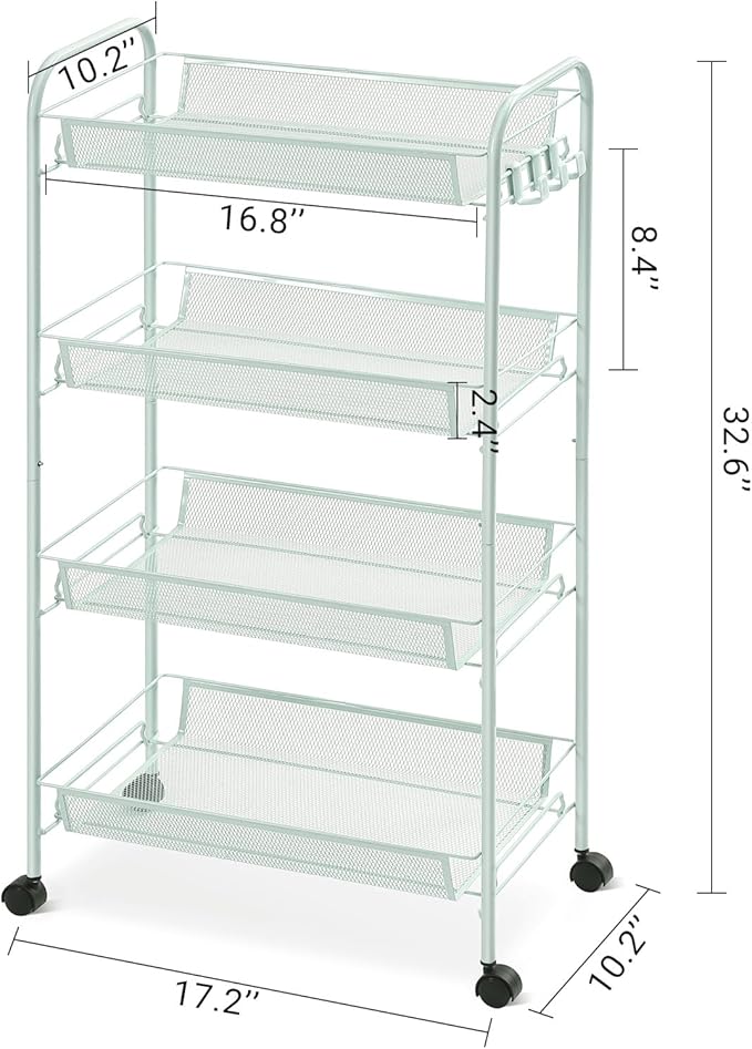 TOOLF 4-Tier Rolling Cart, Metal Utility Cart - Image 9