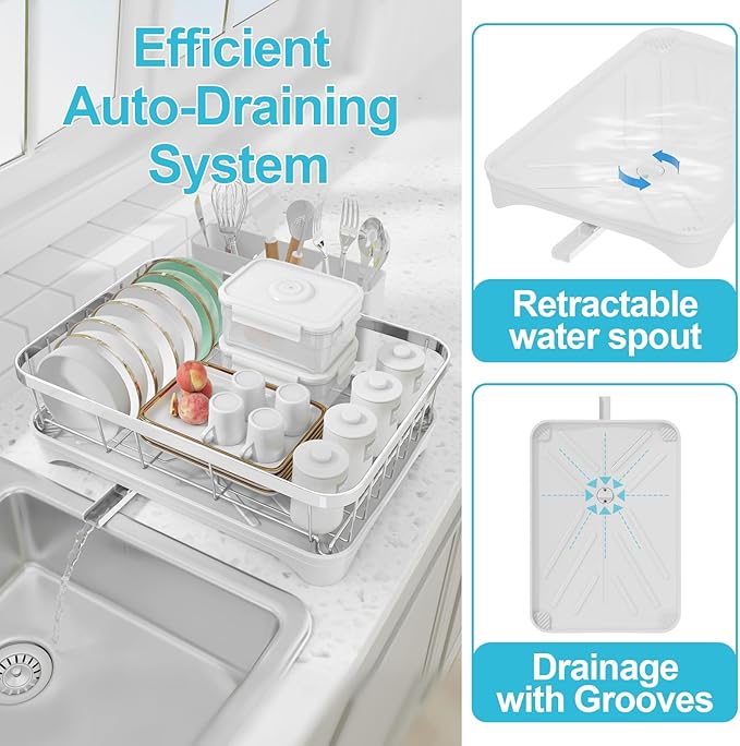 Dish Drying Rack 304 Stainless Steel Dish Racks, Adjustable Spout Auto-Draining - Image 5