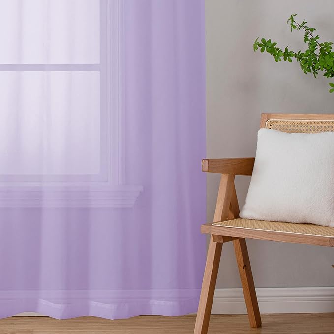 Chyhomenyc Lilac Sheer Curtains 96 inches Long 2 Panels, Light Filtering Soft - Image 3