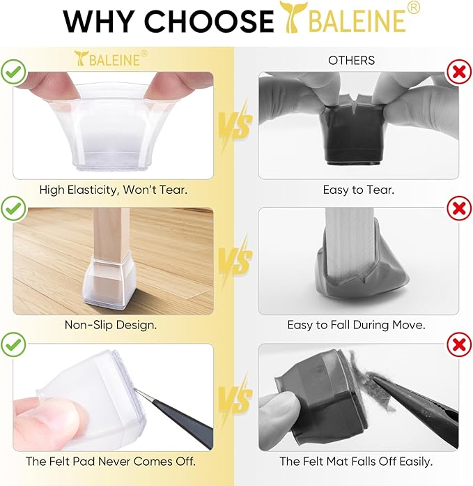 BALEINE 32 Pack Silicone Chair Leg Floor Protectors, Stool Leg Protectors Cap - Image 3