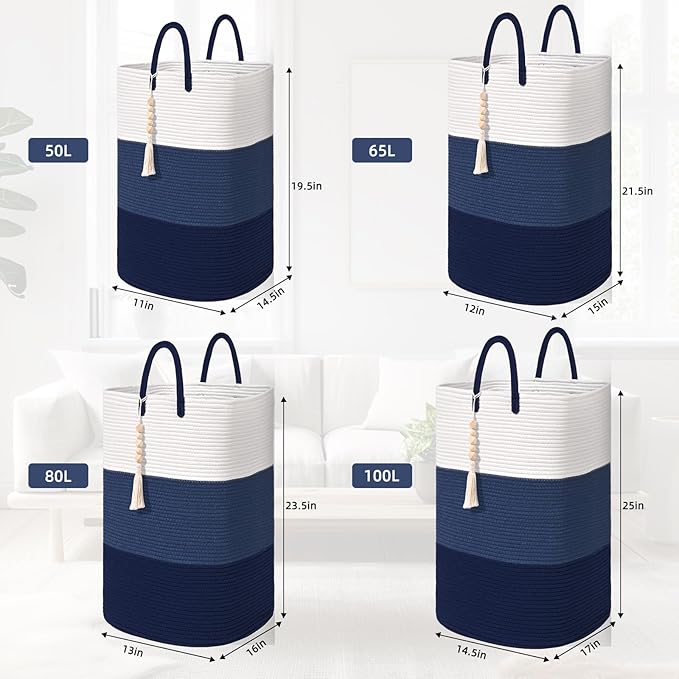 Woven Laundry Basket for Clothes, 65 L Large Rectangle Laundry Hampers - Image 3