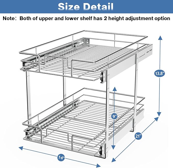 LOVMOR 2 Tier Individual Pull Out Cabinet Organizer 14" W x 21" D, Slide Out - Image 3