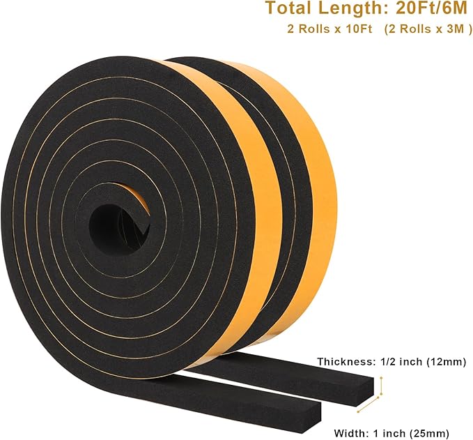 Weather Stripping Soundproof 1 in x 1/2 in, Weatherproof Foam Insulation Tapes - Image 6