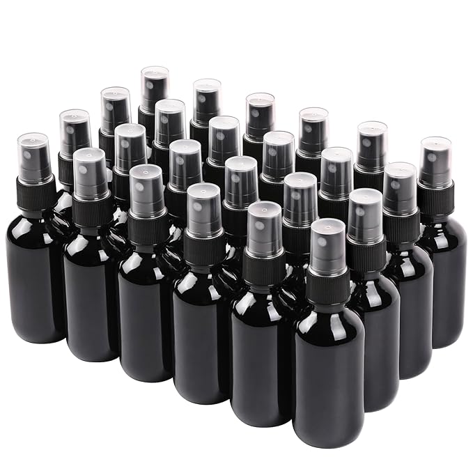 Black Glass Small Spray Bottle 2 oz 24 Packs, Fine Mist Sprayer Small Clear by QUALITYGLASSBOTTLECREATOR