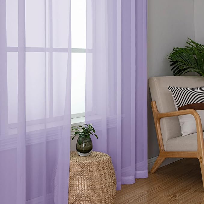 Chyhomenyc Lilac Sheer Curtains 54 Inch Long 2 Panels, Light Filtering Rod - Image 4
