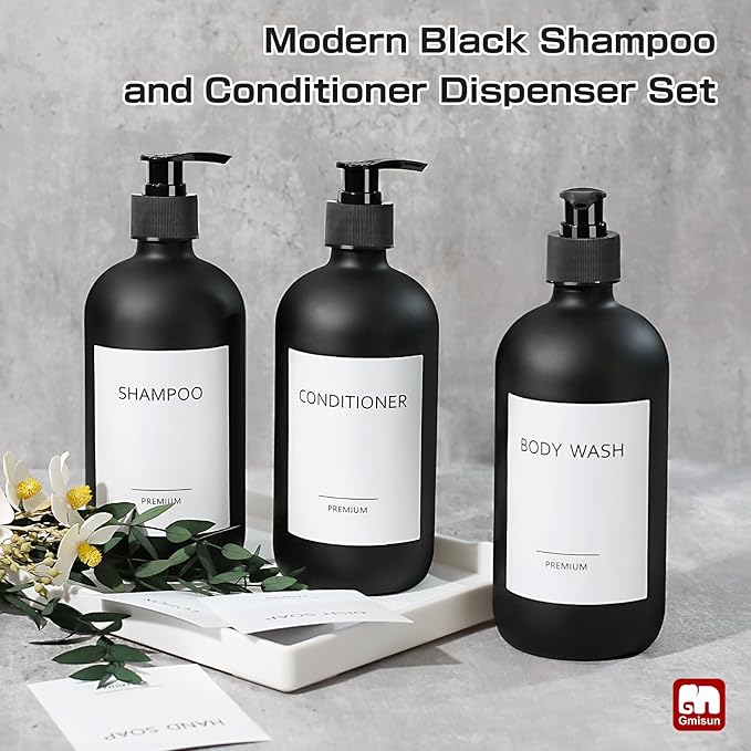 GMISUN Black Shampoo and Conditioner Dispenser, Shower Soap Dispenser Bottles - Image 8