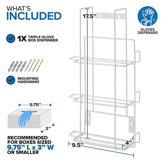 Stock Your Home (White Metal Triple Gloves Dispenser, Tissue Box Shelf - Image 2
