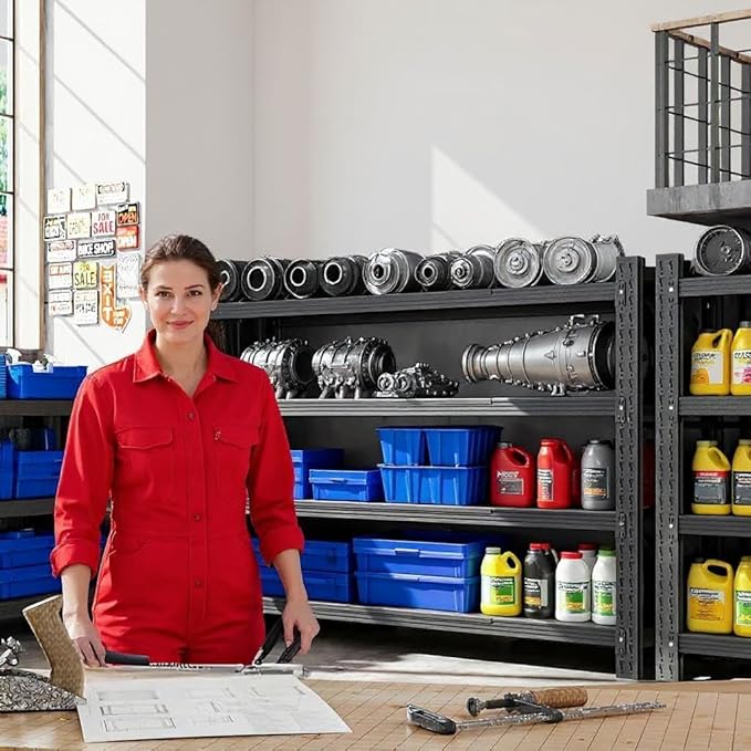 59" W Garage Shelving, Heavy Duty 4 Tier Metal Storage Shelves, Adjustable - Image 2