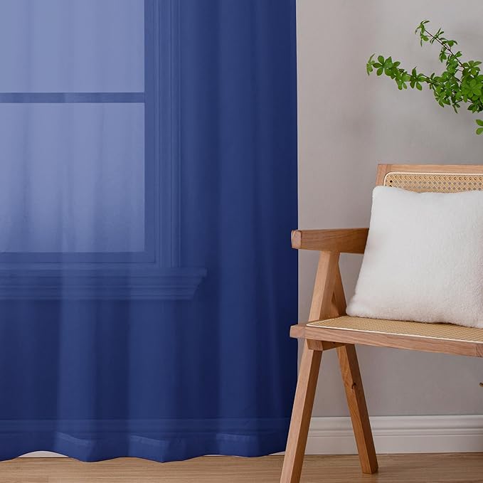 Chyhomenyc Sheer Royal Blue Curtains 90 inches Long 2 Panels, Light Filtering - Image 6