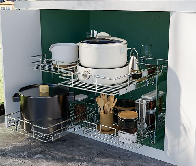 LOVMOR 2 Tier Individual Pull Out Cabinet Organizer 22½" W x 21½" D, Slide Out - Image 7