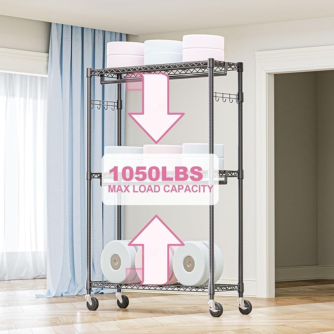 Heavy Duty Rolling Garment Rack 3 Tiers Adjustable Wire Shelving Clothes Rack - Image 5