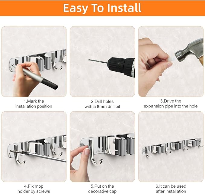 2 Pack Mop and Broom Holder Wall Mount, Non-slip Broom Hanger, Heavy Duty Mop - Image 6