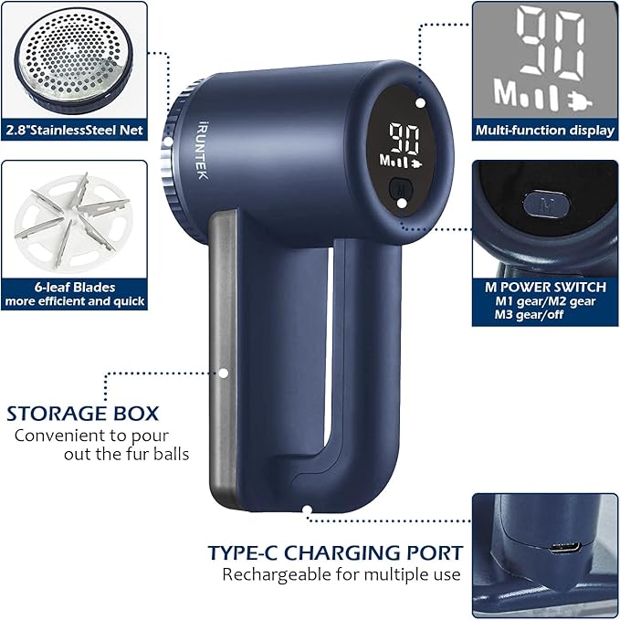 iRUNTEK Rechargeable Fabric Shaver & Lint Remover｜3-Speed Lint Shaver - Image 5