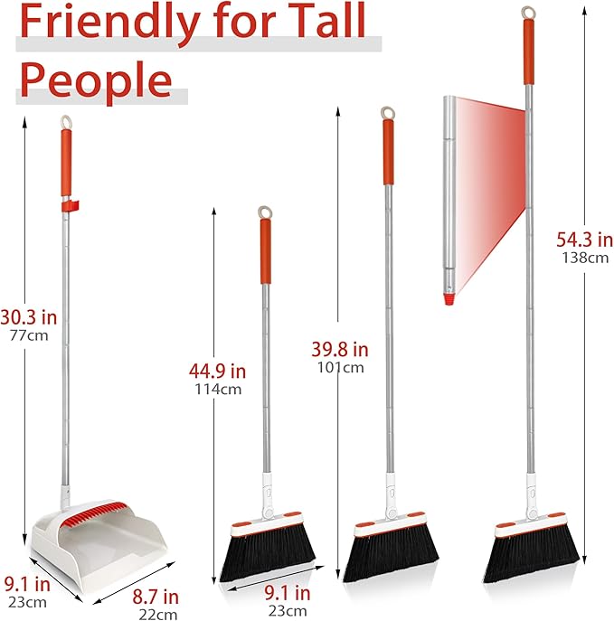 JEHONN Broom and Dustpan Set for Home, Long Handle Lightweight 180 Degree - Image 3