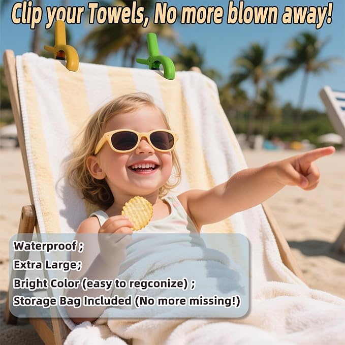 Jumbo Size Beach Towel Clips 8 Pcs, Storage Bag Included, Towel Clamps - Image 4