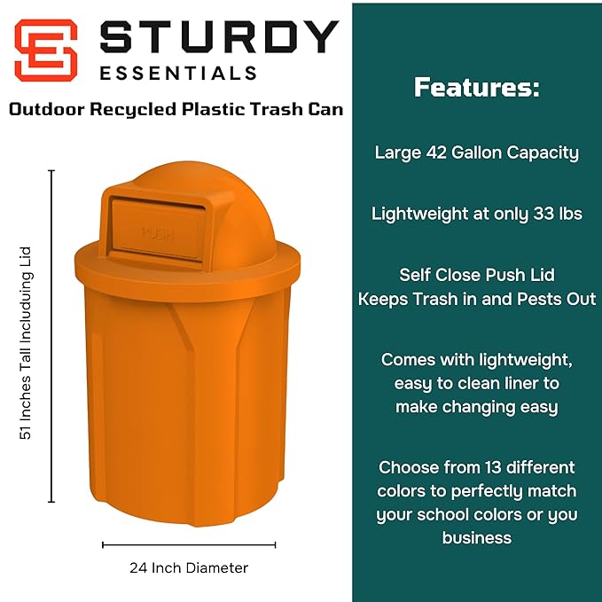 42 Gallon Circle 100% Recycled Plastic Heavy Duty Outdoor Commercial Trash Can - Image 2
