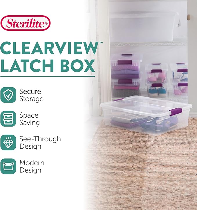 Sterilite 12-Pack 32 Quart ClearView Latch Box, Stackable Organizer Bins - Image 3