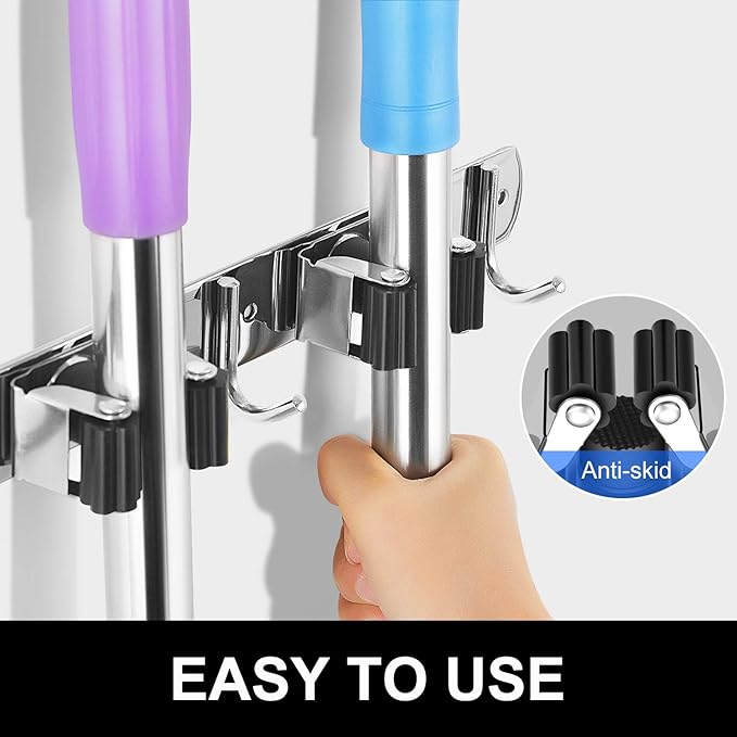 IMILLET Broom and Mop Holder Wall Mounted, Stainless Steel Broom Holder Mop - Image 5