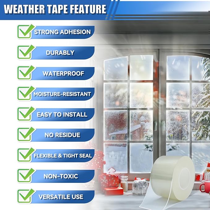 Window Weather Sealing Tape 3 in x 33 FT Weather Stripping Weatherproof Draft - Image 3