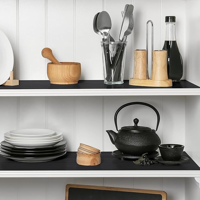 Black Shelf Liners for Kitchen Cabinets Non-Adhesive, Drawer Mat Liner for - Image 5
