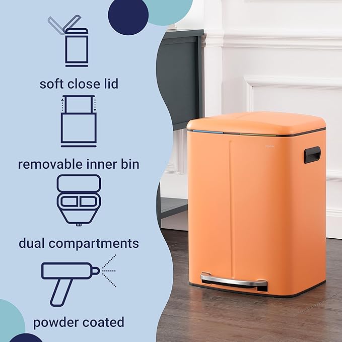 happimess HPM1005K Marco Rectangular 10.6-Gallon Double Bucket Trash Can - Image 3