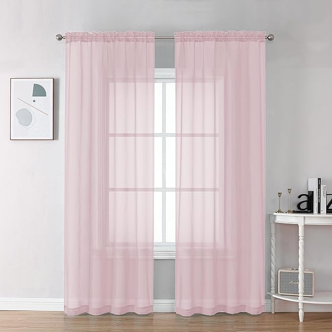 Chyhomenyc Sheer Blush Pink Curtains 90 inches Long 2 Panels, Light Filtering by Chyhomenyc