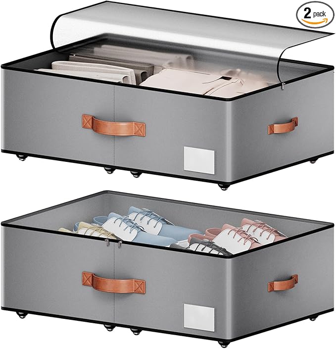 Under bed Storage With Wheels, Large Capacity 10 inches Height Storage Bins by leatherspaces