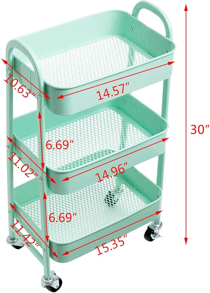 AGTEK Makeup Cart, Movable Rolling Organizer Cart, Macaron Blue 3 Tier Metal - Image 3