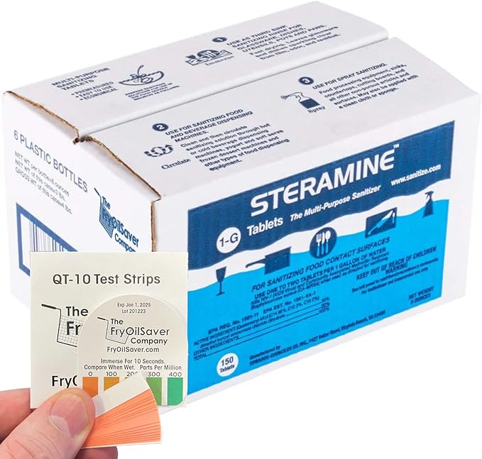 Pack of 6 Steramine Sanitizing Tablets w/ 30x QT-10 Test Strips by FryOilSaver - Image 2