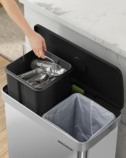 SONGMICS Kitchen Trash Can, 16 Gallon Dual Compartment Garbage Can, 60L Pedal - Image 6