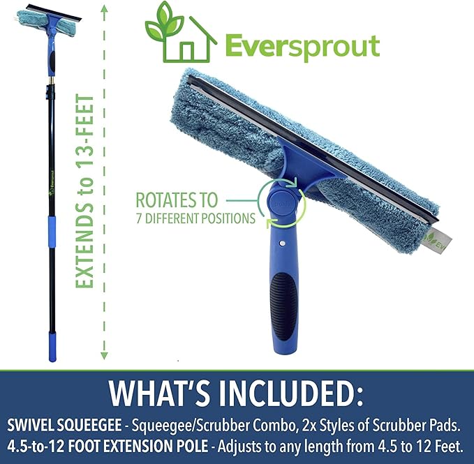 EVERSPROUT 5-to-12 Foot Swivel Squeegee & Microfiber Glass Window Scrubber - Image 6