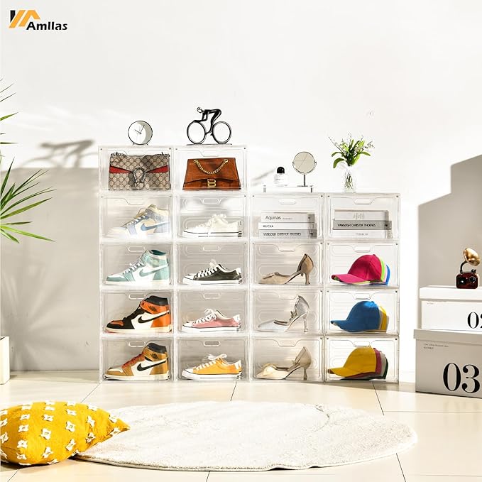 8 Pack Shoe Boxes Clear Plastic Stackable, Large Shoe Storage Organizer - Image 5