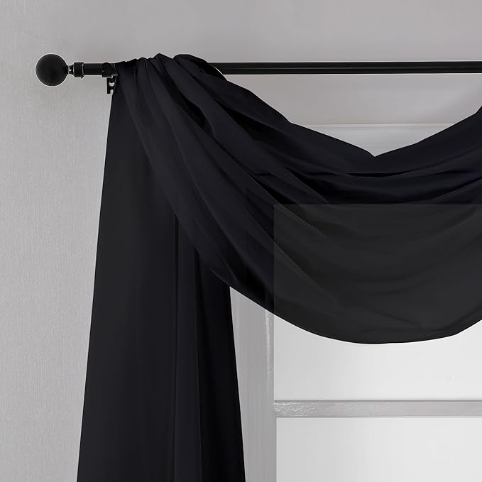 Chyhomenyc Extra Long Black Sheer Curtains 144 inch 2 Panels, Translucent - Image 2