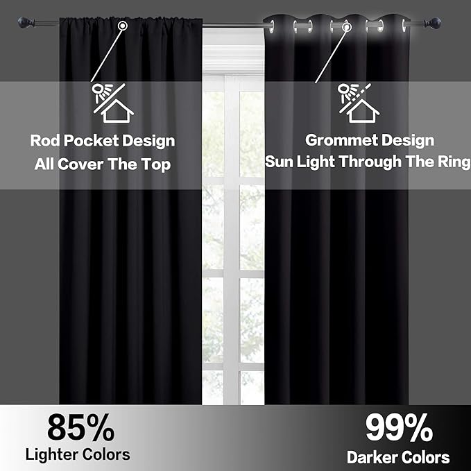 RYB HOME Black Short Curtains Blackout, 45 inch Durable Cafe Curtains Room - Image 5