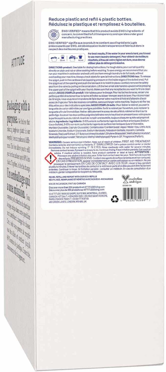 ATTITUDE Liquid Laundry Detergent Refill, EWG Verified, HE Compatible, - Image 8
